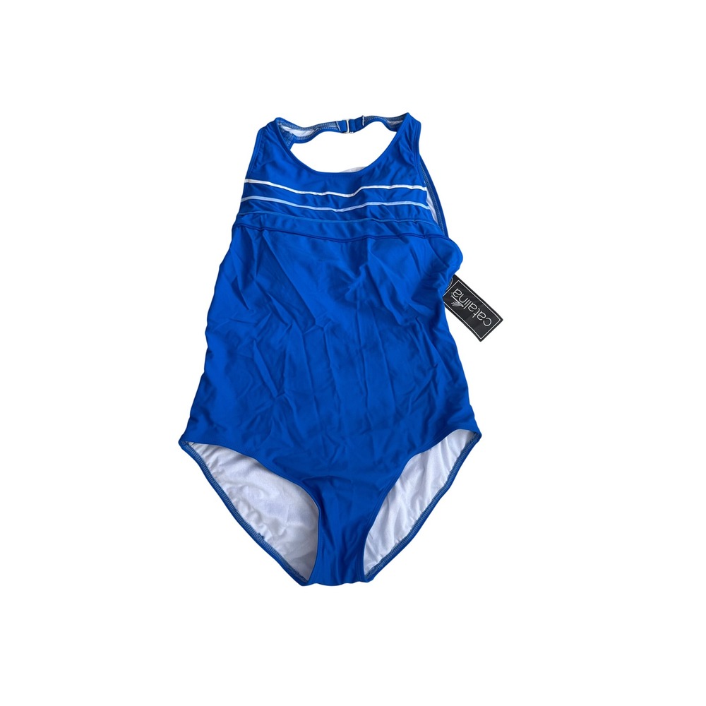 Catalina Womens Blue Striped High Neck One Piece Swimsuit Padded XL 16-18 NEW